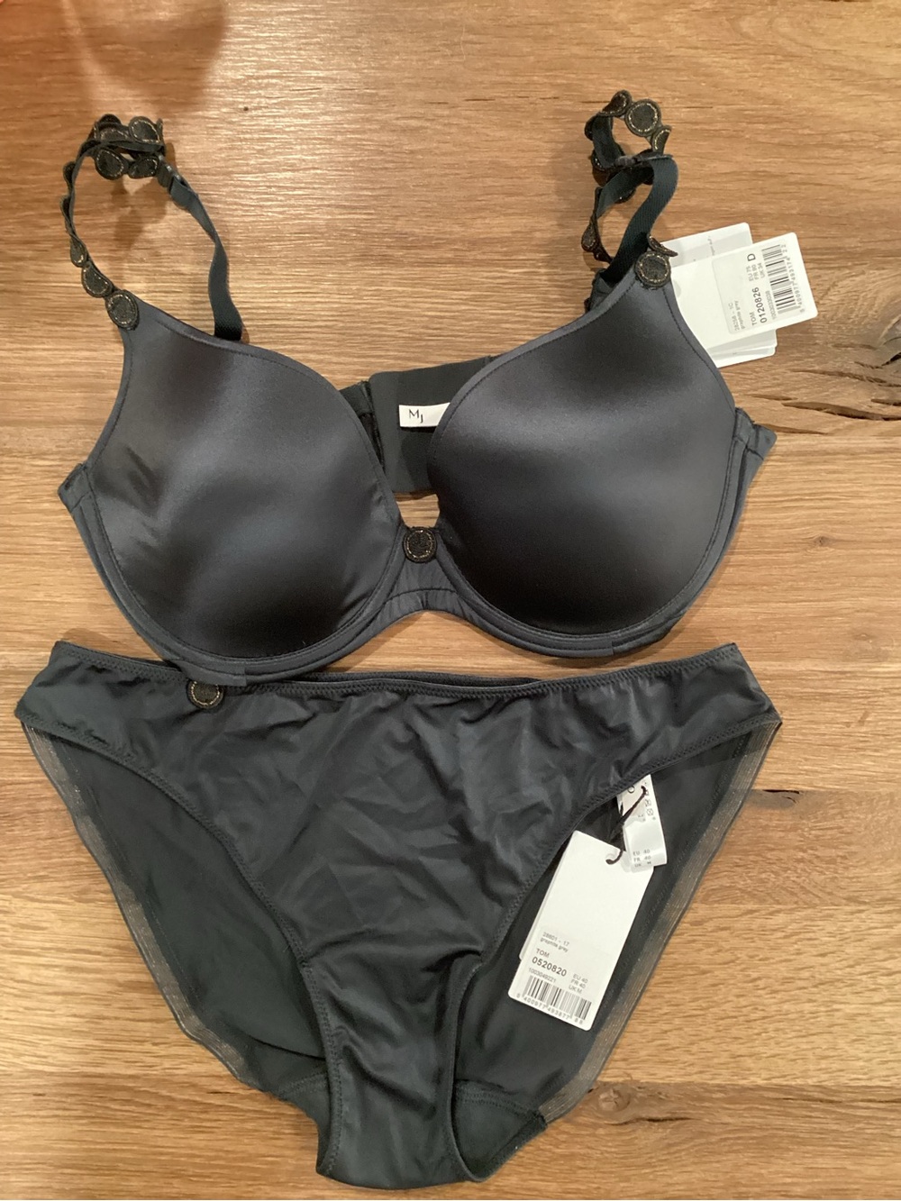 Smooth Underwire T-Shirt Bra and Bikini Brief Set - Charcoal Gray